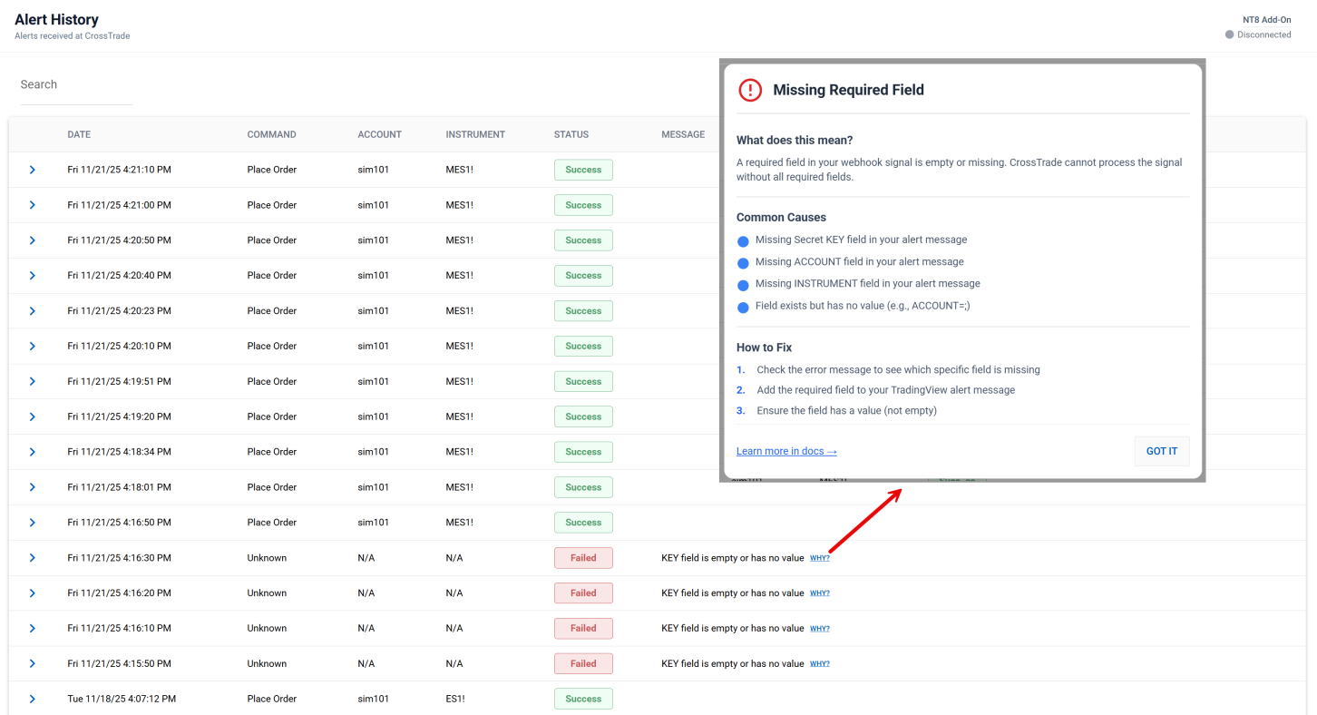 Alert History Modals