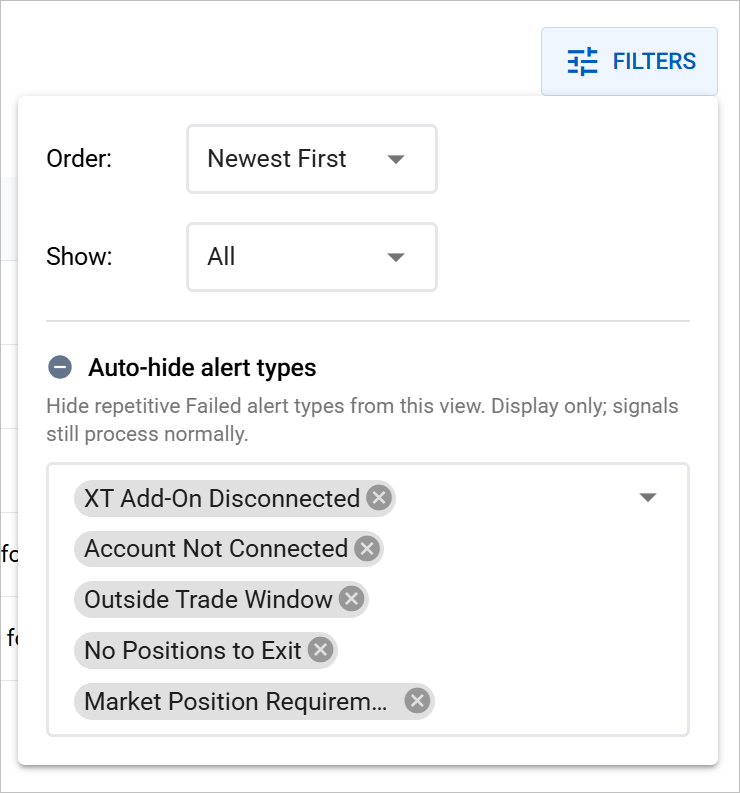 Alert History auto-hide multi-select