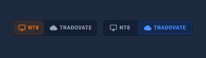 Platform-aware left nav restructuring between NT8 and Tradovate